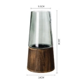Jarrón alto de cristal transparente con base de madera, medidas 28x14x9,5cm para ramas - Tubo T de Madera Grande / Verde