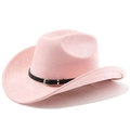 Dettaglio di cappello in lana rosa con fascia in pelle nera e fibbia in metallo dorato - M (56-58cm) / Rosa