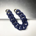 Detail of dark blue matte acrylic bag strap with gold round metal ring buckles - Dark Blue