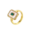 18K gold plated adjustable ring with square white shell and emerald green zircon - Rectangular Green Zirconia Ring