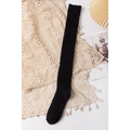 Thick black coral fleece over-knee socks in soft plush texture for winter warmth - One Size / Black