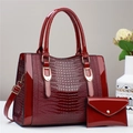 Red crocodile pattern handbag and coin purse set with gold hardware and strap - Red