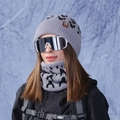 Light gray winter knitted beanie and neck warmer set with sporty silver goggles - Gray