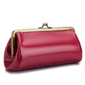 Bolso clutch clásico de cuero rojo con marco de metal retro y cierre de boquilla - Rosa Rojo