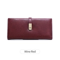 Slim long bi-fold frosted wine red wallet for women with golden metal buckle clasp - Burgundy