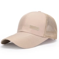 Beige mesh trucker hat with curved brim and Classic label for sun protection - Adjustable / Khaki