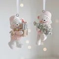 Pink and white resin Christmas bear hanging ornaments with Merry Christmas greeting - Couple Bear Pair (Pink & White)