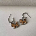 Silver horse rocking pendant earrings with wood texture finish and sparkling crystal accents - Silver Wood Grain Texture Rocking Horse Style (6#)