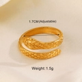Detail view of 18K gold plated snake-style adjustable ring with 1.7cm diameter and weight spec - Gold Snake Open Ring / Adjustable Open