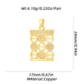 Golden rectangular hollow charm with white zircon pavé and geometric pattern - Pave Zirconia Rectangle Style (XL-386-B) / Pendant