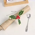Christmas napkin ring with pine needles and red berries, 15cm festive table decor - Red Berry Christmas Leaf Napkin Ring