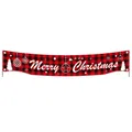 Buffalo plaid Christmas banner with Merry Christmas text and white reindeer silhouettes - 002 Red and Black Buffalo Plaid Style / 300*50cm