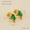 Gold plated stainless steel star stud earrings with green zircon marquise stones - Gold with Green Zirconia