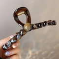 Large amber resin shark hair claw clip with agate-textured beads for elegant updos - Gradient Round Beads