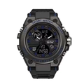 Dual-display sports watch in black and blue with 30M water resistance and rubber strap - Black Blue