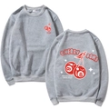 Gray crewneck sweatshirt featuring cherry graphic print on front and back view - Light Gray