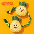 Pineapple plush dog rope toy with durable cotton knots for aggressive chewers, 48x13cm size - Pineapple / Yellow Pineapple Party