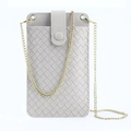 Beige woven texture mini chain phone bag with gold metal hardware and flap closure - Beige