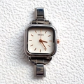 Square silver metal link bracelet watch with white dial and rose gold markers - Silver Square Case White Dial Rose Gold Hands