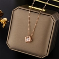 Elegant 18K rose gold titanium necklace with hollow cube pendant and crystal on gift box - Cube Style (8839) / Rose Gold