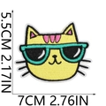 Close-up of cat patch embroidery with size dimensions 5.5x7cm on white background - Yellow Cat Wearing Sunglasses (2号)