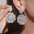 Orecchini a fiori con cristalli AB colorati in stile lussuoso ed elegante - Orecchini lunghi con nappe AB iridescenti (Argento)