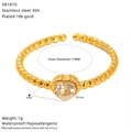 Adjustable 18k gold plated stainless steel heart zircon ring with 17mm inner diameter - Heart Style (SR187G)
