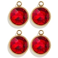 Set of four round stainless steel pendants with gold frames and red crystal stones - Round / Red