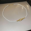 Baroque shell pearl necklace with golden ring clasp and adjustable chain for women - Gold White Pearl Real Gold Plated Necklace (82#)
