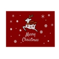 Red Christmas placemat with reindeer and Merry Christmas text in linen fabric texture - CD26-5 (Reindeer with Scarf)