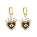 Detail of heart crown earrings with black enamel evil eye and micro-set cubic zirconia - Black Enamel Heart