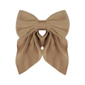 Elegant khaki silk satin bow hair clip for women with soft folds on white background - Khaki
