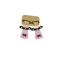 Detailed view of pink acrylic UFO earrings with a black cow silhouette beam detail - Pink Transparent UFO Abducting Cow Style(4C49)