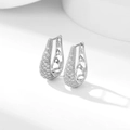 Silver drop hoop earrings with full pave cubic zirconia and hollow heart detail - Silver Clear Zirconia