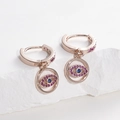 Rose gold evil eye hoop earrings with micro-inlaid blue and purple zircon stones - Rose Gold - Purple Zirconia
