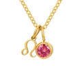 Collana segno zodiacale Leone in acciaio dorato con gemma rosa tonda e ciondolo - Luglio Rosso Rosa Leone - Color Oro