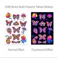 Waterproof neon butterfly and rose tattoo sticker OHB-020 with UV glow effect - Fluorescent OHB-020