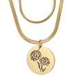 Collier double chaîne serpent dorée avec pendentif rond gravé d'œillets fleuris - Octobre-Or (Souci)