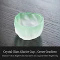 Green gradient glacier crystal glass tea cup with textured frosted finish and ice patterns - Gradient Green (Cup)