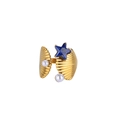 Golden open ring with blue starfish gem, shell design and small white pearls - Shell Artificial Pearl Blue Star Style (JZ7483G-2)