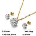 Golden titanium steel jewelry set with white zircon beads for elegant women fashion - White Zirconia Ball Style (KS115068-Z)