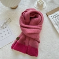 Detailed view of pink two-tone knit scarf texture with a brown tag on waffle fabric - 195cmX60cm / Light Pink