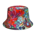 Détail de l'imprimé graffiti abstrait coloré et des coutures renforcées sur le chapeau bob - M (56-58cm) / Imprimé abstrait rouge et orange (2#)