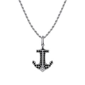 Silver anchor pendant with black stones on rope chain for men hip hop style - NMN10-Anchor Silver Iced Out Necklace