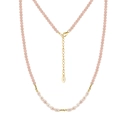 Elegant S925 sterling silver necklace with freshwater pearls and pink faceted beads - 14K Gold Plated/S925 Sterling Silver / Pink Opal Gold Beaded Style