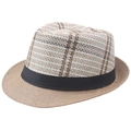Plaid straw fedora hat with brown brim and black ribbon band for sun protection - M (56-58cm) / Khaki