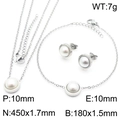 Three-piece silver shell pearl jewelry set including necklace, bracelet and stud earrings - Classic Round Pearl Style (KS220233-HR) / Steel
