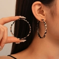 Pendientes de aro grandes con estampado de leopardo de estilo geométrico para mujer - #2 Aguja de Plata Aro de Cuero de Leopardo Café Claro