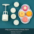 Molde para mooncake de 50g con motivos florales y émbolo manual blanco para repostería - 50g Flores Hermosas (1 Molde 4 Sellos)
