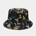 Close-up of vibrant psychedelic mushroom pattern on black foldable bucket hat - M (56-58cm) / Color 6